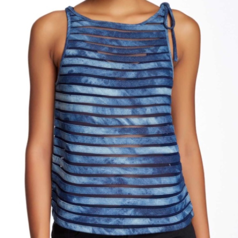 Denim Mesh Side Tie Top